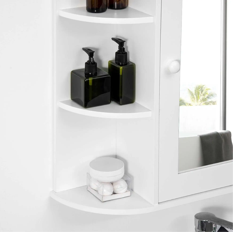 Witte Badkamerkast met Spiegel – Wandkast met 8 Vakken (66×17×63 cm)