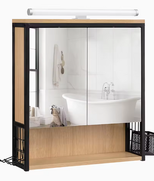 Badkamerkast met Spiegel en LED – Wandkast met Verstelbare Plank en Föhnhouder