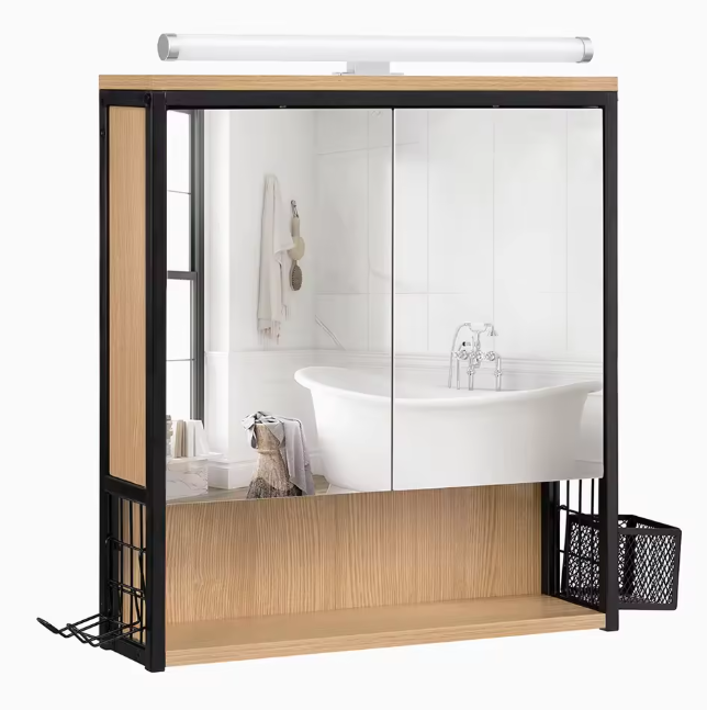 Badkamerkast met Spiegel en LED – Wandkast met Verstelbare Plank en Föhnhouder