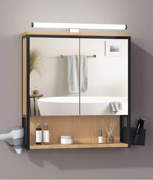 Badkamerkast met Spiegel en LED – Wandkast met Verstelbare Plank en Föhnhouder
