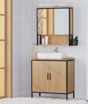 Badkamerkast met Spiegel en LED – Wandkast met Verstelbare Plank en Föhnhouder