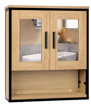 Badkamerkast met Spiegel – Hangende Wandkast met Verstelbare Plank (56×13×60 cm)