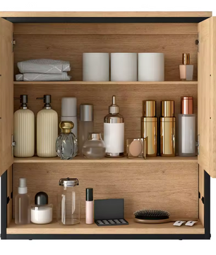 Badkamerkast met Spiegel – Hangende Wandkast met Verstelbare Plank (56×13×60 cm)