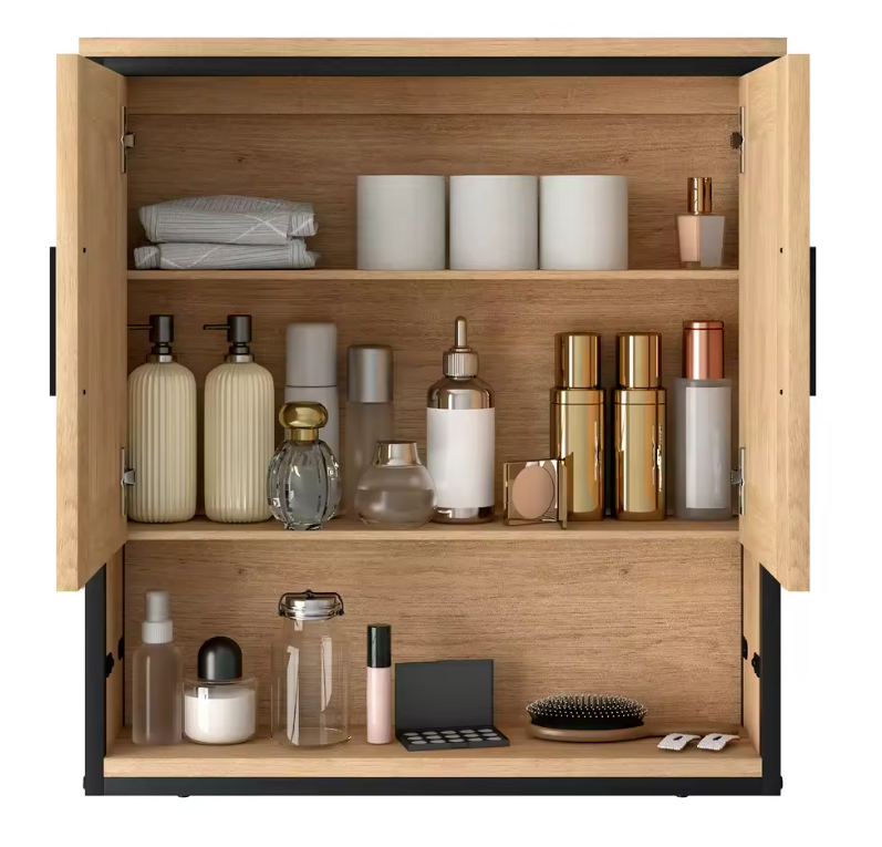 Badkamerkast met Spiegel – Hangende Wandkast met Verstelbare Plank (56×13×60 cm)