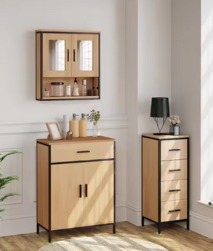 Badkamerkast met Spiegel – Hangende Wandkast met Verstelbare Plank (56×13×60 cm)