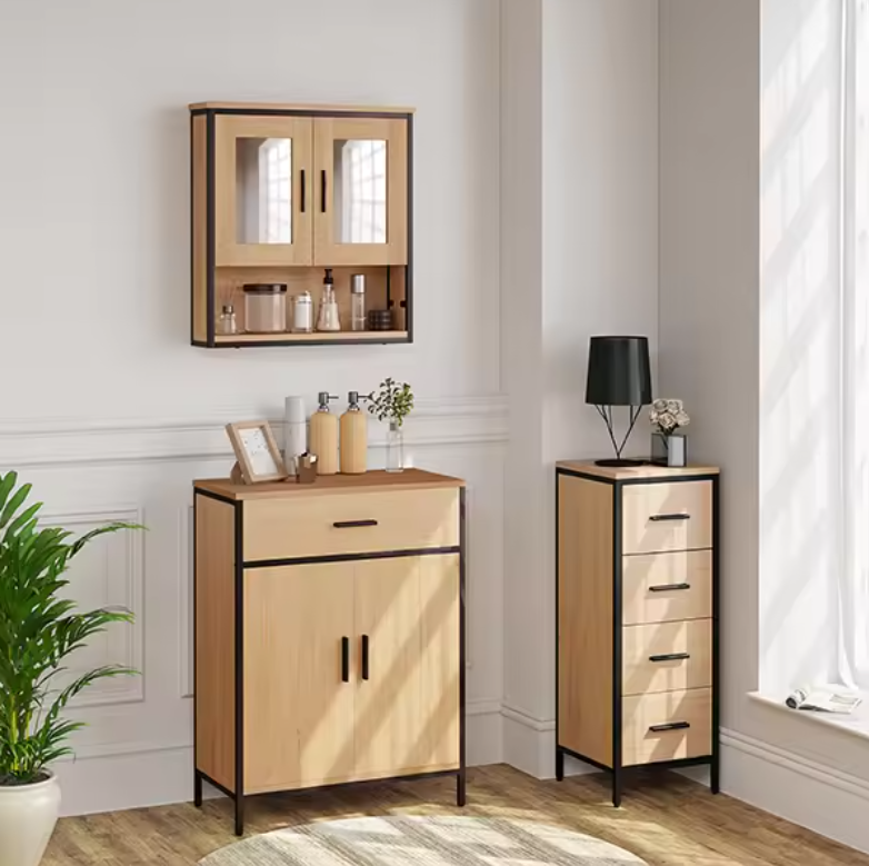 Badkamerkast met Spiegel – Hangende Wandkast met Verstelbare Plank (56×13×60 cm)