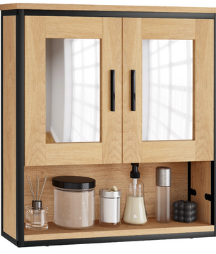 Badkamerkast met Spiegel – Hangende Wandkast met Verstelbare Plank (56×13×60 cm)