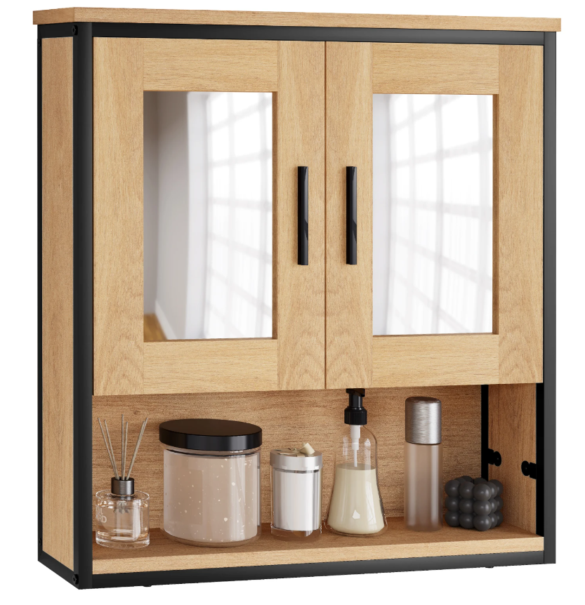 Badkamerkast met Spiegel – Hangende Wandkast met Verstelbare Plank (56×13×60 cm)