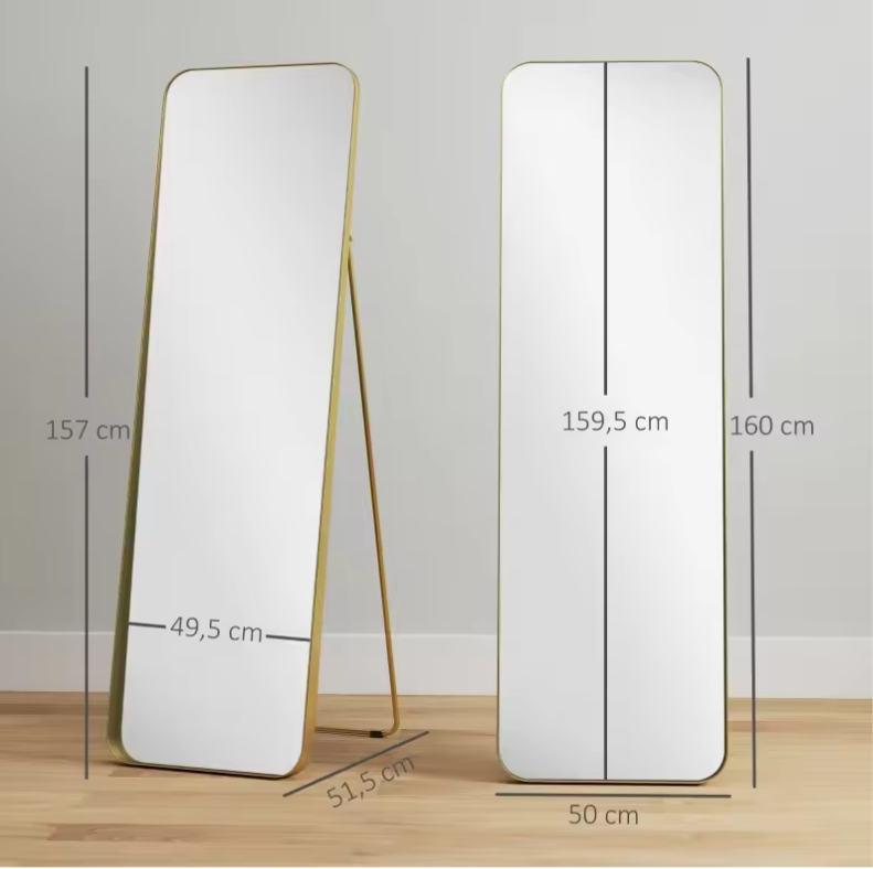 Staande Volledige Lichaamsspiegel 160×50 cm – Vrijstaand en Kantelbaar, Metalen Frame