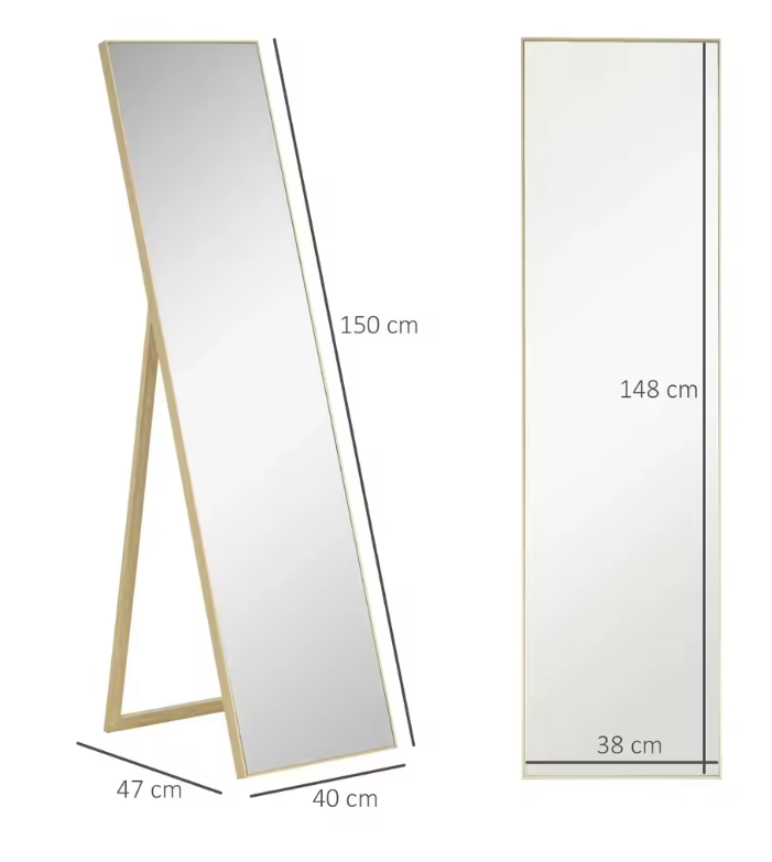 Staande Houten Volledige Lichaamsspiegel 147 cm – Vrijstaand en HD-Glas