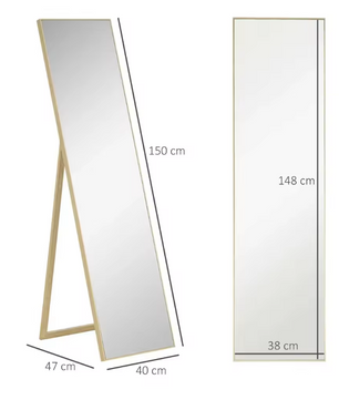 Staande Houtnerf Volledige Lichaamsspiegel 147 cm – Vrijstaand en HD-Glas