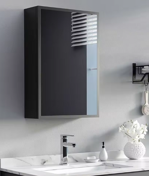 Moderne Wandspiegelkast 40×15×60 cm – Zwarte Badkamerkast met 3 Lagen