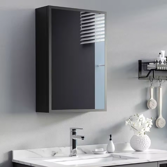 Moderne Wandspiegelkast 40×15×60 cm – Zwarte Badkamerkast met 3 Lagen