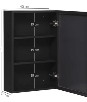 Moderne Wandspiegelkast 40×15×60 cm – Zwarte Badkamerkast met 3 Lagen