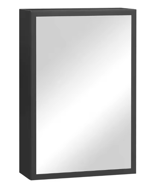 Moderne Wandspiegelkast 40×15×60 cm – Zwarte Badkamerkast met 3 Lagen