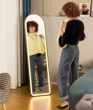 Volledige Lichaamsspiegel 150×40 cm – LED Verlichting eb Vrijstaand/ Wandmontage