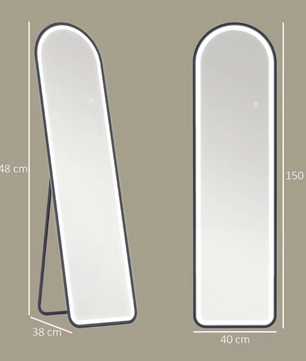 Volledige Lichaamsspiegel 150×40 cm – LED Verlichting eb Vrijstaand/ Wandmontage