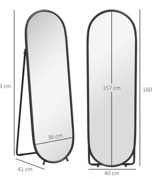 Ovale Staande Volledige Lichaamsspiegel 160×40 cm – Metalen Frame en Uitklapstandaard