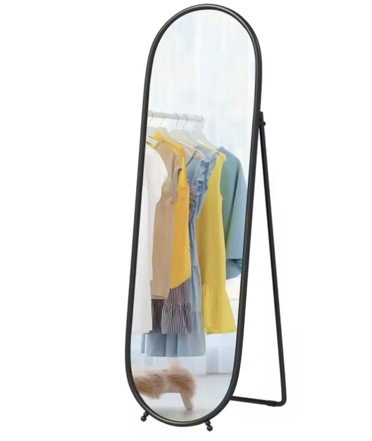 Ovale Staande Volledige Lichaamsspiegel 160×40 cm – Metalen Frame en Uitklapstandaard