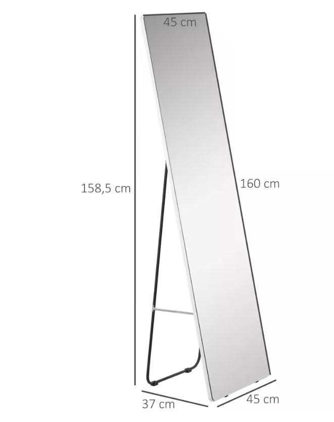 Staande Volledige Lichaamsspiegel 45×37×158,5 cm – Vrijstaand en Wandmontage