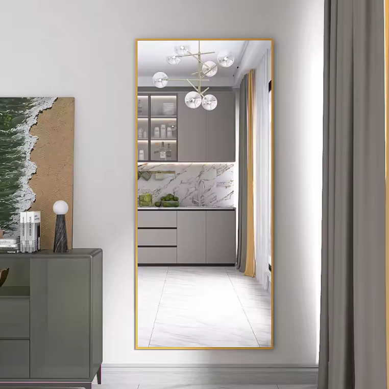 Grote Staande Lichaamsspiegel 180×80 cm – Goudkleurig en Versterkt Glas