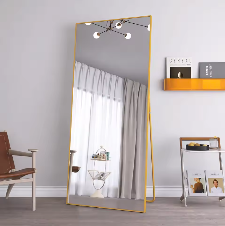 Grote Staande Lichaamsspiegel 180×80 cm – Goudkleurig en Versterkt Glas