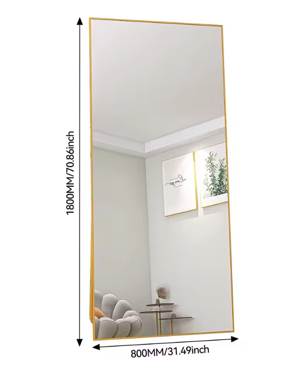 Grote Staande Lichaamsspiegel 180×80 cm – Goudkleurig en Versterkt Glas