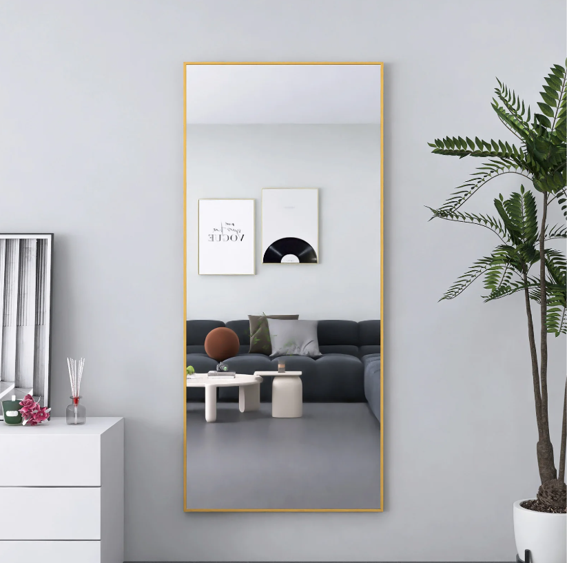 Grote Staande Lichaamsspiegel 180×80 cm – Goudkleurig en Versterkt Glas