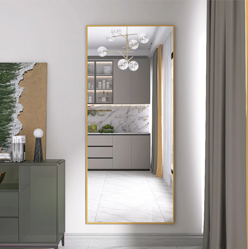 Grote Staande Lichaamsspiegel 180×80 cm – Goudkleurig en Versterkt Glas