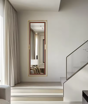 Staande Volledige Lichaamsspiegel 160 cm – Goud en Houtlook, Vrijstaand of Wandmontage