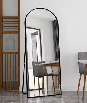 Grote Staande Lichaamsspiegel 180×80 cm – Boogvormig, Zwart en HD-Glas