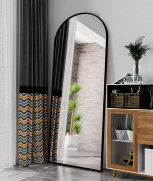 Grote Staande Lichaamsspiegel 180×80 cm – Boogvormig, Zwart en HD-Glas