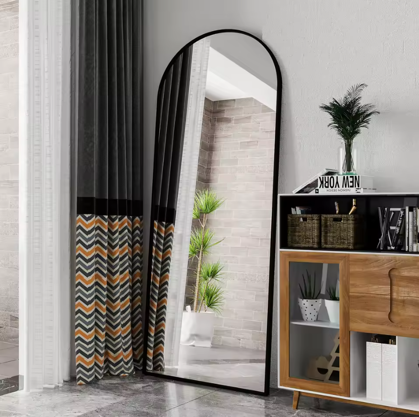 Grote Staande Lichaamsspiegel 180×80 cm – Boogvormig, Zwart en HD-Glas