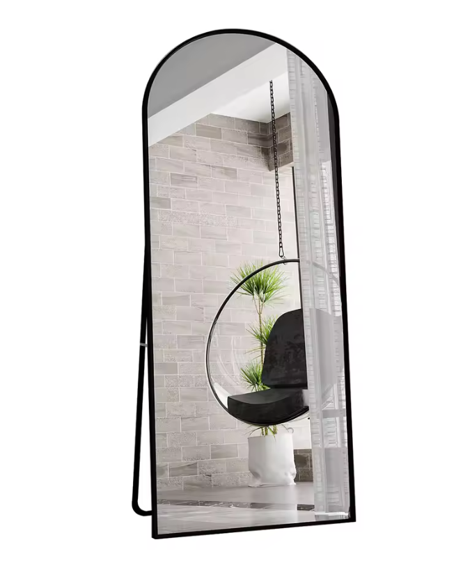 Grote Staande Lichaamsspiegel 180×80 cm – Boogvormig, Zwart en HD-Glas