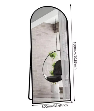 Grote Staande Lichaamsspiegel 180×80 cm – Boogvormig, Zwart en HD-Glas