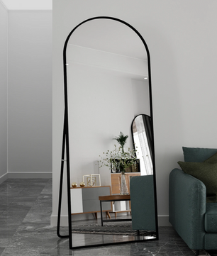 Grote Staande Lichaamsspiegel 180×80 cm – Boogvormig, Zwart en HD-Glas