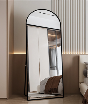 Grote Staande Lichaamsspiegel 180×80 cm – Boogvormig, Zwart en HD-Glas