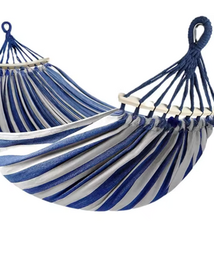 Tweepersoons Canvas Hangmat met Gebogen Houten Spreidstokken – 220×150 cm – Anti-Rol & Draagbaar – 300 kg