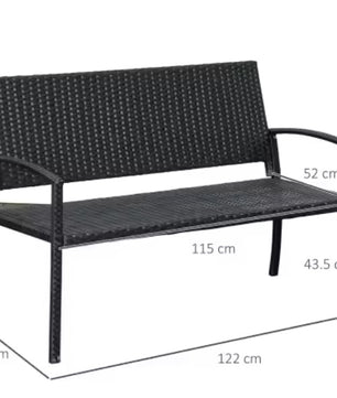 2-Zits Polyrattan Tuinbank – Handgeweven, UV- & Weerbestendig, Gepoedercoat Stalen Frame met Rugleuning – 122 cm