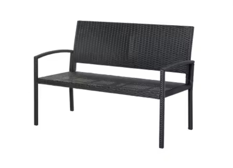 2-Zits Polyrattan Tuinbank – Handgeweven, UV- & Weerbestendig, Gepoedercoat Stalen Frame met Rugleuning – 122 cm