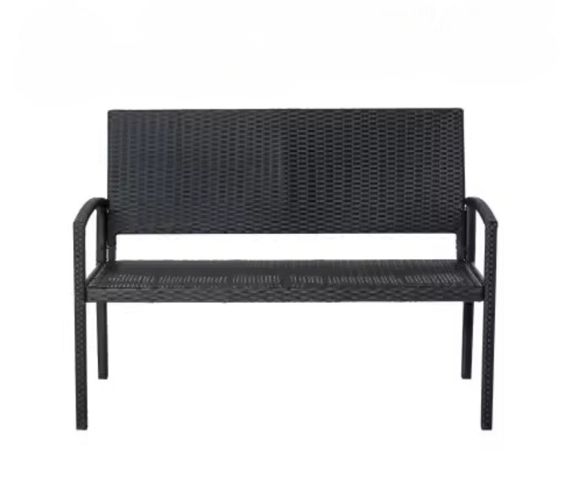 2-Zits Polyrattan Tuinbank – Handgeweven, UV- & Weerbestendig, Gepoedercoat Stalen Frame met Rugleuning – 122 cm