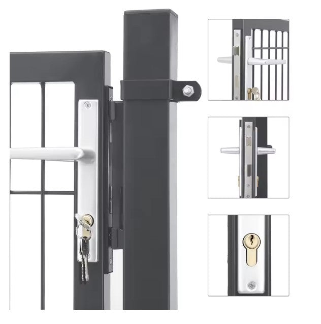 Afsluitbare Tuinpoort van Gegalvaniseerd Staal – Met Palen, Slot & Sleutels, Roostergaas 50×50 mm, Weer- & Roestbestendig – Grijs/Groen – 106 × 200 cm