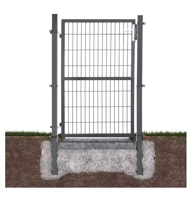 Afsluitbare Tuinpoort van Gegalvaniseerd Staal – Met Palen, Slot & Sleutels, Roostergaas 50×50 mm, Weer- & Roestbestendig – Grijs/Groen – 106 × 200 cm