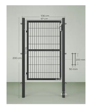 Afsluitbare Tuinpoort van Gegalvaniseerd Staal – Met Palen, Slot & Sleutels, Roostergaas 50×50 mm, Weer- & Roestbestendig – Grijs/Groen – 106 × 200 cm