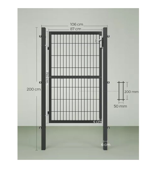 Afsluitbare Tuinpoort van Gegalvaniseerd Staal – Met Palen, Slot & Sleutels, Roostergaas 50×50 mm, Weer- & Roestbestendig – Grijs/Groen – 106 × 200 cm