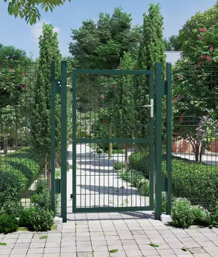 Afsluitbare Tuinpoort van Gegalvaniseerd Staal – Met Palen, Slot & Sleutels, Roostergaas 50×50 mm, Weer- & Roestbestendig – Grijs/Groen – 106 × 200 cm