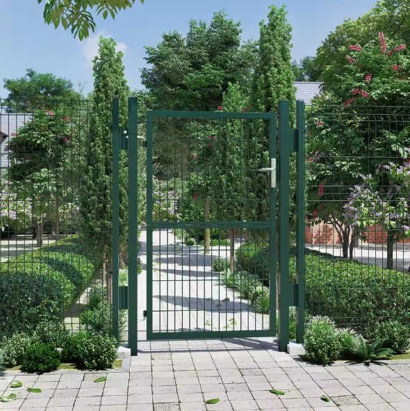 Afsluitbare Tuinpoort van Gegalvaniseerd Staal – Met Palen, Slot & Sleutels, Roostergaas 50×50 mm, Weer- & Roestbestendig – Grijs/Groen – 106 × 200 cm
