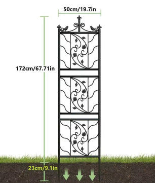 Set van 2 Metalen Klimrekken voor Planten – Zwart, 195 cm Hoog, Tuinspalies met Grondpennen voor Klimplanten & Tuinafscheiding