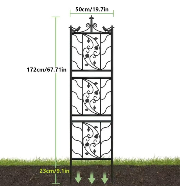 Set van 2 Metalen Klimrekken voor Planten – Zwart, 195 cm Hoog, Tuinspalies met Grondpennen voor Klimplanten & Tuinafscheiding