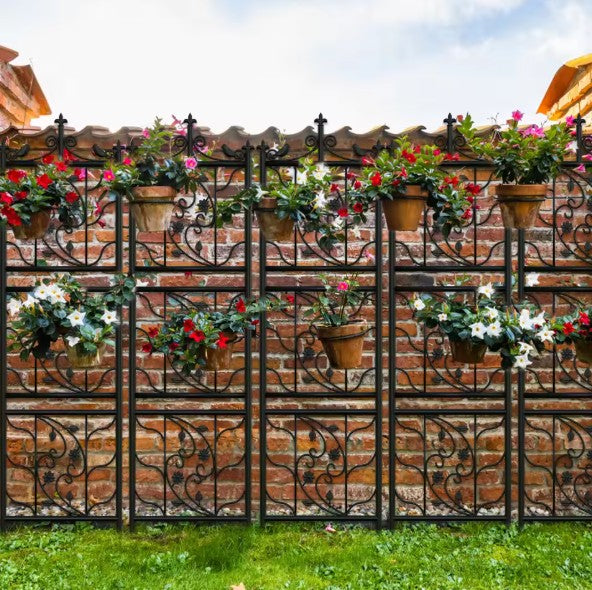 Set van 2 Metalen Klimrekken voor Planten – Zwart, 195 cm Hoog, Tuinspalies met Grondpennen voor Klimplanten & Tuinafscheiding